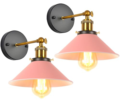 iDEGU 2 Stück Wandleuchten, Retro Wandlampe im Metall Lampenschirm mit 240° Verstellbare Moderne Deckenlampe Wandspots für Schlafzimmer Wohnzimmer Flur, 22CM (Rosa)