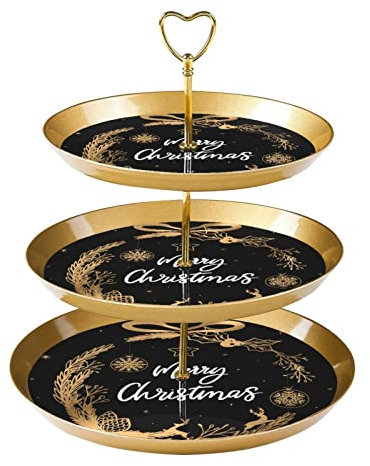 JAVENPROEQT 3-stöckiger Cupcake-Ständer, goldener Weihnachtskranz-Hintergrund, Kunststoff-Dessertteller, Servierteller für Geburtstag, Teeparty, Babyparty und Hochzeitsdekorationen