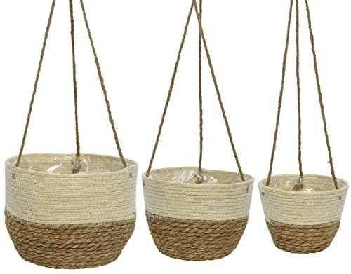 Blumentopf hängend 22x16cm - 27x21cm 3er Set Korb geflochten Pflanzkorb Flechtkorb Übertopf natur