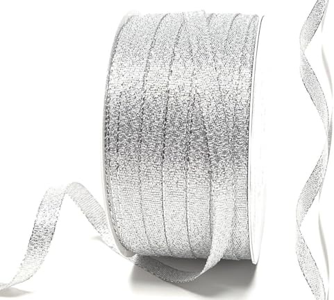 s.dekoda Brokatband 50m x 6mm Silber Schleifenband Dekoband Brokat Geschenkband