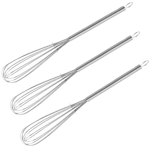 Lot de 3 fouets en acier inoxydable - Pour mélanger, fouetter, battre, mousser et mélanger - Whisk de qualité supérieure pour la cuisine, la salle à manger (argenté)