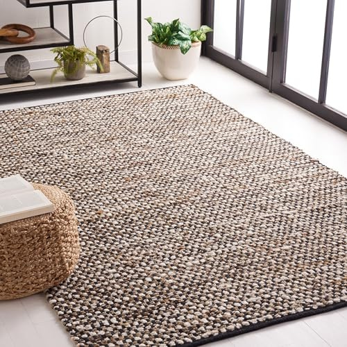 SAFAVIEH Natura Collection Area Rug - 5' x 8', Black & Ivory, Handmade Flat Weave Wool & Jute, Ideal for High Traffic Areas in Living Room, Bedroom (NAT349Z)