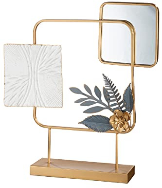 Casablanca moderne Skulptur Dekoobjekt aus Metall - mit Spiegel Element - Farben: gold grau weiß - 60 x 57 cm
