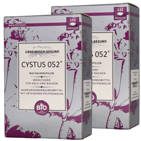 CYSTUS 052 Bio Halspastillen I wohltuend für Hals und Rachen I 2x 132 Stück im Sparset I plus PharmaPerle giveaway