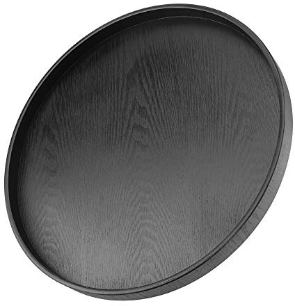 Rundes Holztablett, Serviertablett aus Holz, Rundes Tablett für Tee, Kaffee, Snacks, für Zuhause, Küche, Restaurant, 37,9 cm (Schwarz)