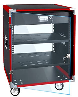 GUINJO 2-lagiges Audio-Rack mit verschließbarer Schublade, Medienständerschrank mit verstellbaren Regalen, Türen aus gehärtetem Glas und Kabelmanagement (Color : Black, Size : 52.5 * 49.5 * 103.5cm)