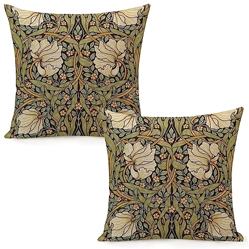 Dripglw Uppsättning av 2 William Pimpernel Morris prydnadskuddöverdrag 45 x 45 cm estetisk kudde för sovrum sammet dekorativt örngott heminredning vardagsrum kuddfodral för säng soffa