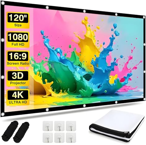 Projector Screen 120 Inch, Andthere 16:9 HD Foldable Portable Outdoor | Projector Screen for Garden Bedroom Camping Tent Cinema, Anti-Crease Movie Projection Screens for Indoor Home Office Theater