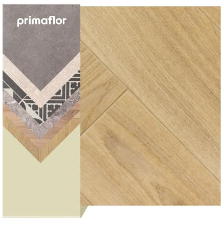 Primaflor PVC Boden Turvo | Eiche Hell Fischgrätdekor | 200x300 cm | Textilrücken, R10 und 2,5 mm Gesamthöhe; für Fußbodenheizung sowie Wohn-, Büro- und Feuchträume geeignet