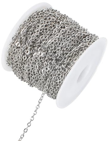 10 m Catene per Collane Fai da Te, 2 mm Catenina Argento Rotolo, Rotolo di Catena per Gioielli, Catena Maglia Ovale, Catene per Collane Acciaio Inossidabile, per la Creazione di Gioielli (Argento)
