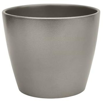 Ivyline Poinsettia Round Planter in Silver - Indoor Stylish Flower Pot - Classic Elegant Planting Bowl - H16 x D19 cm