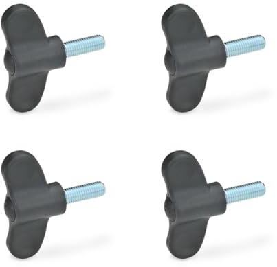Ganter Normelemente Tornillo de mariposa GN 633-40-M5-20-DSG, 4 unidades, mango de mariposa, plástico negro, tornillo de acero M5 x 20