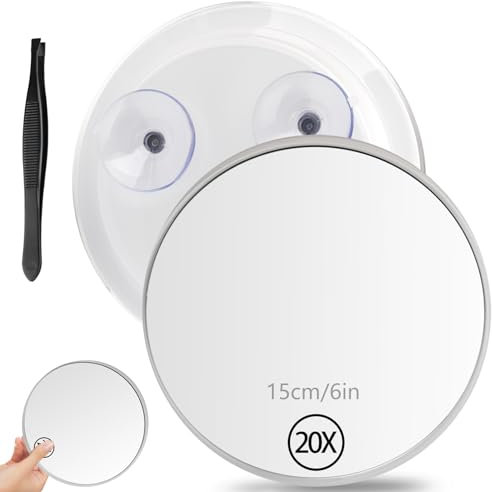 Svalor 20X Vergrößerungsspiegel, 15 cm Kosmetikspiegel mit Vergrößerung, Vergrößerungsspiegel mit Saugnapf und Pinzette, Schminkspiegel | Travel Magnifying Mirror Stick auf Spiegel für Make up