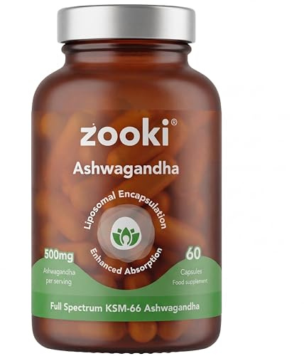 Zooki Liposomal Ashwagandha 500mg KSM-66 Capsules, High Strength Ashwagandha Supplement, Stress Sleep Brain Support, Vegan Ashwagandha Capsules, Daily Adaptogen Supplement (60 Capsules, 30 Servings)