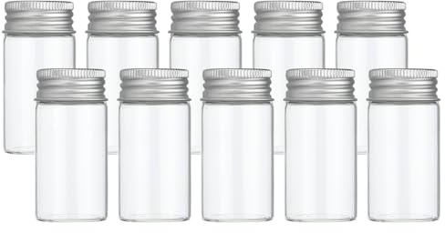 PATIKIL 25ml Test Tubes, 20pcs 2.36x1.18in Glass Clear Flat Bottom Test Tube Containers with Aluminum Cap for Bead Party Candy Bath Salt Storage Scientific Experiment Plant Propagation