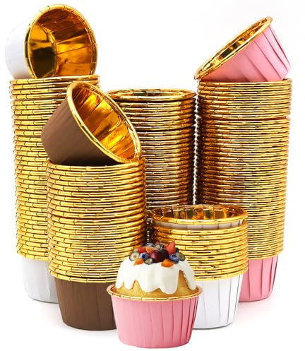 GYSRXS Pirottini per muffin Carta 150 Pezzi Pirottini Cupcake Resistenti All'olio Pirottini Piccoli Carta per Festa di Compleanno Matrimonio(Oro Caffè/Oro Bianco/Oro Rosa)