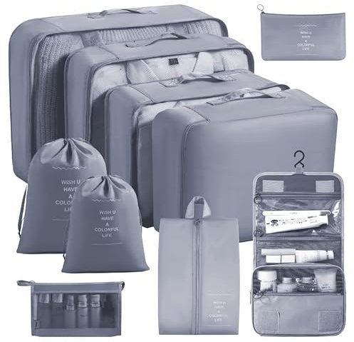 DANXIAN 10 Stück Koffer Organizer Set, Packing Cubes, Travel Organizer für Urlaub und Reisen, Packwürfel Set Reise Organizer, Ordnungssystem für Koffer - Grau