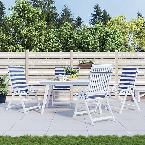 ShGaxin Hochlehner-Auflagen 4 STK. Blau & Weiß Gestreift Stoff, Sitzauflagen Gartenmöbel, Auflagen Für Gartenmöbel, Gartenstuhlauflagen Hochlehner, Polsterauflagen Für Gartenmöbel