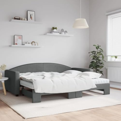 ZQQLVOO Betten, bettrahmen & lattenroste Schrankbett Polster kopfteil Tagesbett Ausziehbar mit Matratzen Dunkelgrau 90x200 cm Stoff