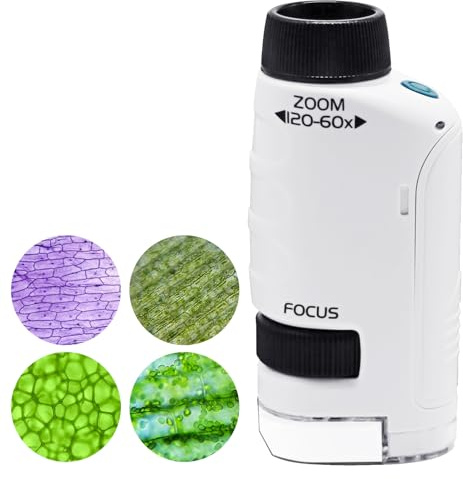 Viceda Mini Microscope for Kids, 60-120x Magnification, Portable Pocket Microscope with 12 Microscope Slides, High Definition Educational tool for Students, Preschool and Home Study Educational Toys