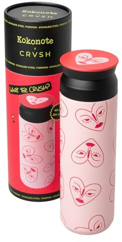 Kokonote Botella agua acero inoxidable CRVSH - Botella térmica 500 ml reutilizable - Botella termica 500ml Frío/Caliente aislamiento doble pared - Botella de agua acero inoxidable, Termo libre BPA