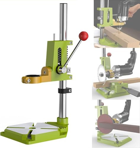Drill Press Stand for Hand Drill, Bench Drill Press Table, Adjustable Drill Press Table Stand Wood Drilling Machine for Workbench Repair Tool, Single Hole Cast Iron Base,OneColor,A