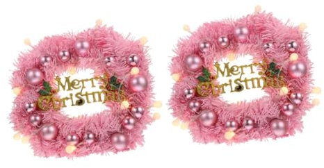PRETYZOOM 2 Sätze Weihnachtskranz Tür Feiertagskranz Wandhaken dekorativ beleuchteter Kranz Fensterkränze weihnachtsdeko Weihnachtsgirlande Festival-Szene- hängender Kranz PVC Rosa