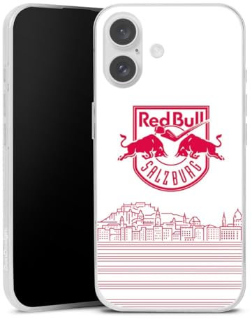 Slim Case extra dünn kompatibel mit Apple iPhone 16 Silikon Handyhülle transparent Hülle Eishockey Skyline EC Red Bull Salzburg