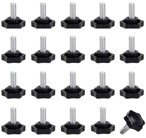 JINJUMEI Lot de 20 Boutons de Serrage M6 x 20MM à Tête Étoilée, à Oreilles Galvanisés, Étoile en Plastique Moletées pour Instruments Mécaniques et Équipement Industriel