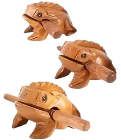 Ieron Rana intagliata, Strumento a percussione a Forma di rospo, Set da 3 Pezzi in Legno, 3 Pezzi di Legno Sintetico Artificiale da 10,5-8,5-6,5 cm