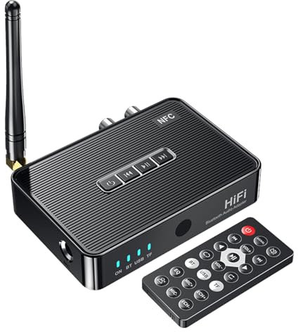 Boannice Ricevitore Bluetooth NFC, Adattatore Audio Wireless, Microfono di Supporto al Canto per Sistema Stereo di Streaming Musicale Domestico, Connettore AUX/RCA da 3,5 mm con bilanciere