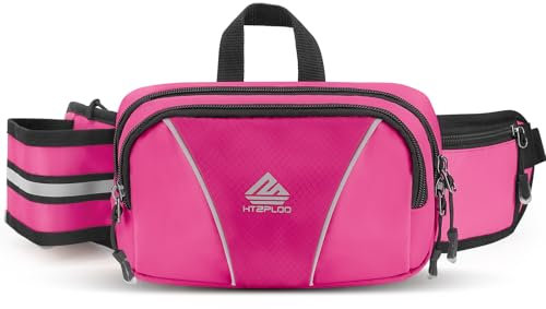 HTZPLOO Bauchtasche für Damen und Herren mit Wasserflaschenhalter für Wandern, Reisen, Spaziergänge mit dem Hund, Workout, Pink, Bauchtasche