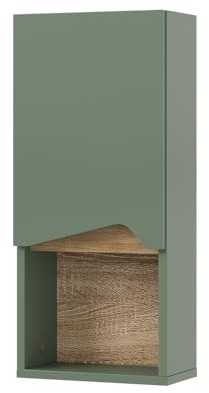 Vicco Badschrank Marelle, Grün/Artisan, 30 x 67 cm | mit Tür und offenem Fach, zur Wandmontage für platzsparende Aufbewahrung