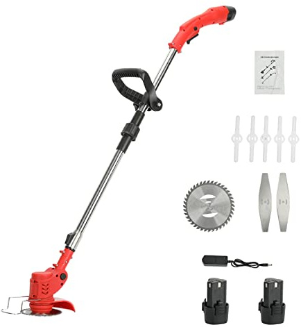 Fondeuse à pelouse électrique 12V, Wacker sans Fil avec 8 Lames, Tige télescopique réglable (90-125 cm), Poids léger et Bas, poignée Ergonomique, mangeur de Mauvaises Herbes pour Bordure, Rouge