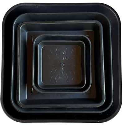 Growcery Square Plant Saucer – Durable Plastic Planter Drip Tray for Indoor & Outdoor Gardens (2, Black 34CM)