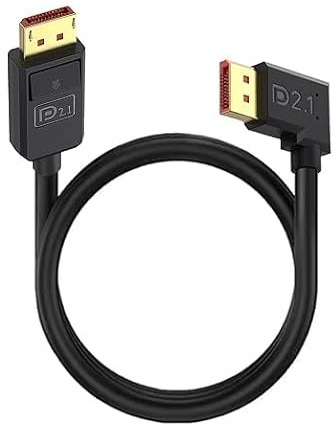 Duttek 90 Grad DisplayPort Kabel 2.1 (0.5M)， Rechter Winkel DP Stecker zu DP Displayport Stecker Kabel, 16K@30Hz, 8K@120Hz, 4K@240Hz, Unterstützung 52Gbps HDR, HDCP DSC 1.2a