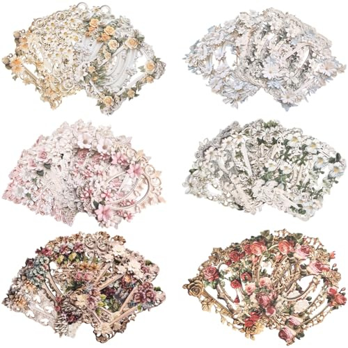 SOFPLATE 60 pz 6 colori Cornici di Carta Floreali Adesivi Angolari Vintage Cornici Colorate Fiori Cavi Goffrati 3D Retro Bordo Decorativo Adesivi Non Adesivi per Scrapbooking Diario Spazzatura Arte Fa