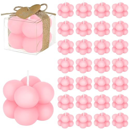 30 Sets Bubble Candle Favours for Guests, Scented Freesia Bubble Candles with Boxes Gift Tags, Candle Gift Set for Wedding Bridal Shower Birthday Gender Reveal Party (Pink)