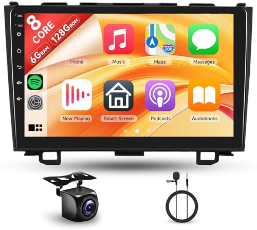 [6+128G 8 Core] Android Radio Coche para Honda CRV 2007-2011 9'' Pantalla CRV con Carplay Android Auto Inalámbrico Nav. GPS WiFi Mirror Link Bluetooth FM/RDS/EQ/DSP SWC Cámara Trasera