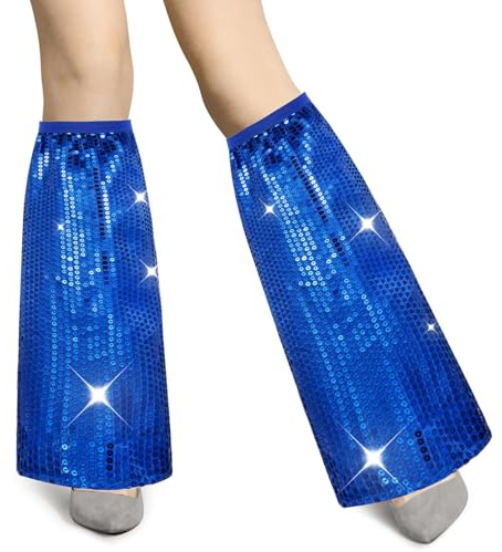 Hestya 1 Paar Glitzer Beinstulpen für Frauen Karneval Disco Accessoires Damen 70er Jahre Kostüm Retro Pailletten Stulpen Glitzer Beinwärmer für Halloween Mottoparty Fasching Party Outfit(Blau)