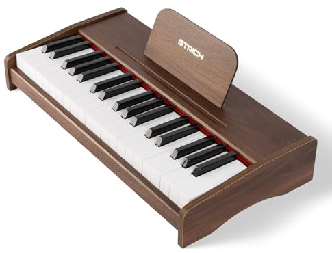 STRICH Clavier de piano numérique à 37 touches, mini piano numérique pour enfants, volume réglable, livre de musique, piano en bois pour 3 filles et garçons et plus, couleur noyer, SEK-37