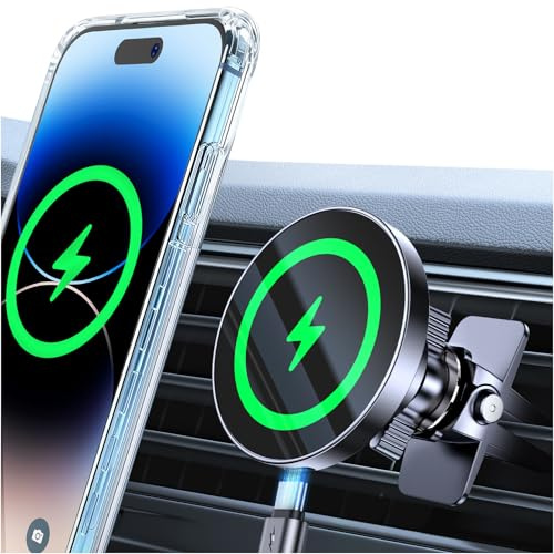Coolpow 15W MagSafe Car Mount Charger,Magnetic Phone Holder for Cars Vent | Magsafe Car Mount【Dual Mounting Type for 99% Vehicles】Car Phone Holder Air Vent Car Wireless Charger for iPhone 17 Pro Max 16