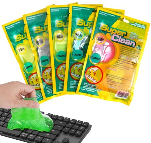 5 Pezzi Gel Pulizia Tastiera, Gel Pulizia Auto Morbido e Flessibile, Universale Riutilizzabile Slime Pulisci Tastiera, per Interni Auto, Laptop, Elettronica, PC, Fotocamera, Stampante, Telecomando