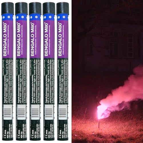 Starklicht Bengalos M80 im 5er Pack in Rot Blau Gelb Grün Lila Weiß von Pyroweb I Ganzjahresfeuerwerk der Kategorie 1