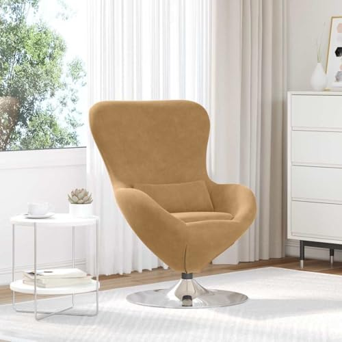 Tonture Eiersessel Hellbraun 63x73x90cm Samt, Moderner Drehsessel für Wohnzimmer, Schlafzimmer, Bequemer Loungesessel mit 360° Drehung, Komfortabler Lesesessel