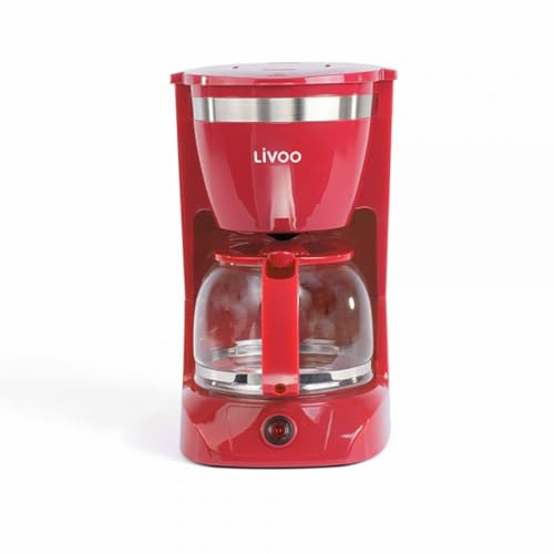 BM TOOLS Cafetière électrique LIVOO DOD163R - finition Rouge, capacité de 1.25L / 12 tasses, Verseuse en verre avec système anti-gouttes