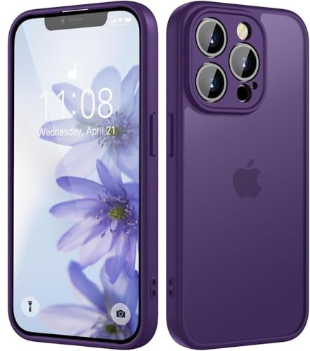 HGH für iPhone 14 Pro Hülle, Vollständiger Kameraschutz Stoßfest Kratzfest Anti-Fingerabdruck Transluzente Rückseite Matt Handyhülle für iPhone 14 Pro Case 6,1 Zoll, Dunkel Violett