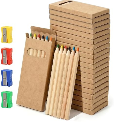 Xvbhaq Kleine Buntstifte Set, 20 Boxen (je 6 Stück), insgesamt 120 Stück, inkl 4 Bleistiftspitze
