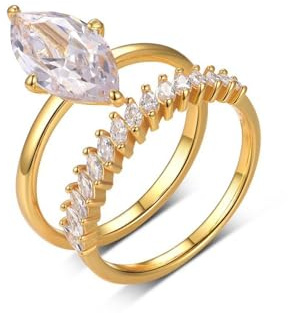 Ayoiow 2-Ring-Set Damen Ringe Hochzeit mit 3ct Moissanit, Verlobungsringe Zum Valentinstag für Sie, 14 Karat Gelbgold Größe 62 (19.7)