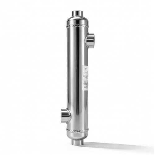 WiseWater Échangeur de chaleur 88 kW (pas d'alimentation électrique nécessaire) pour chaudière à bois extérieure/piscine/solaire/spa/w eau chlorée, ports opposés en acier inoxydable 316L 5,1 cm et 3,8